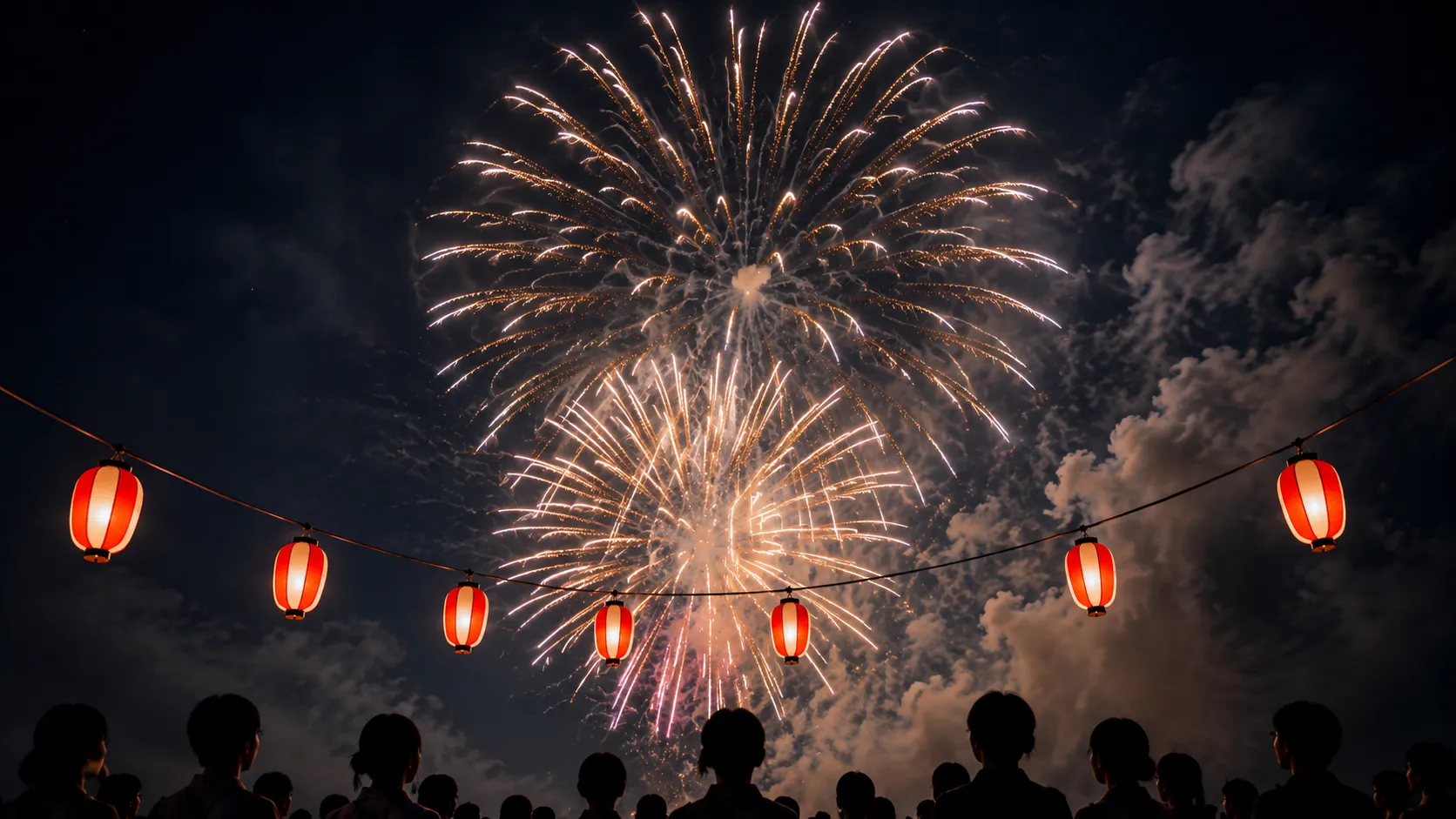 提灯と花火を楽しむ後夜祭のイメージ